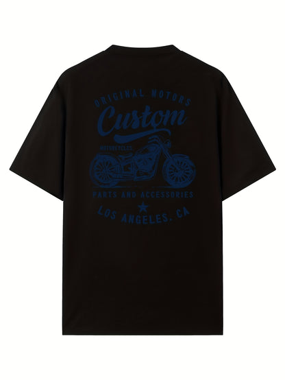 Men's Original Motorcycles Graphic T-Shirt - Casual Street Style Short Sleeve Crewneck Tee, White with Blue Print, Polyester Blend, Los Angeles Parts & Accessories Design