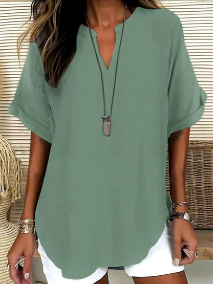 🌸Spring Sale 50% OFF👕Fashion Loose Solid Color Short Sleeve Top