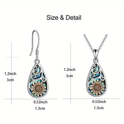 3pcs, Sunflower Water Drop Earrings Necklace Set, Trendy Party Jewelry, Christmas Gift, New Year's Gift, Valentine's Day Gift For Women Mom Girlfriend Family Friends