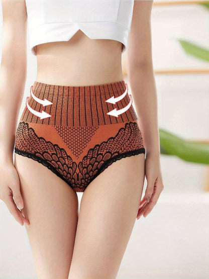 7pcs Color Block Stripes High Waist Briefs, Elegant Comfy Breathable Stretchy Intimates Panties, Women's Lingerie & Underwear