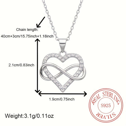 1pc Elegant 925 Sterling Silver Heart Pendant Necklace with Cubic Zirconia - Mobius Link Design, Perfect Gift for Birthdays, Weddings, Valentine'S Day, Easter, Ramadan, Mother'S Day, Valentine'S Day Necklace|Elegant Necklace|Durable Jewelr