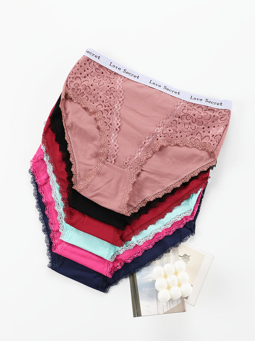 6-Pack Elegant Lace Embroidered Women's Briefs - Soft, Comfortable Mid-Rise Underwear with \