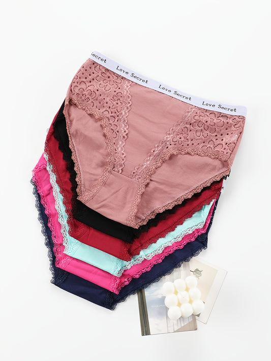 6-Pack Elegant Lace Embroidered Women's Briefs - Soft, Comfortable Mid-Rise Underwear with \