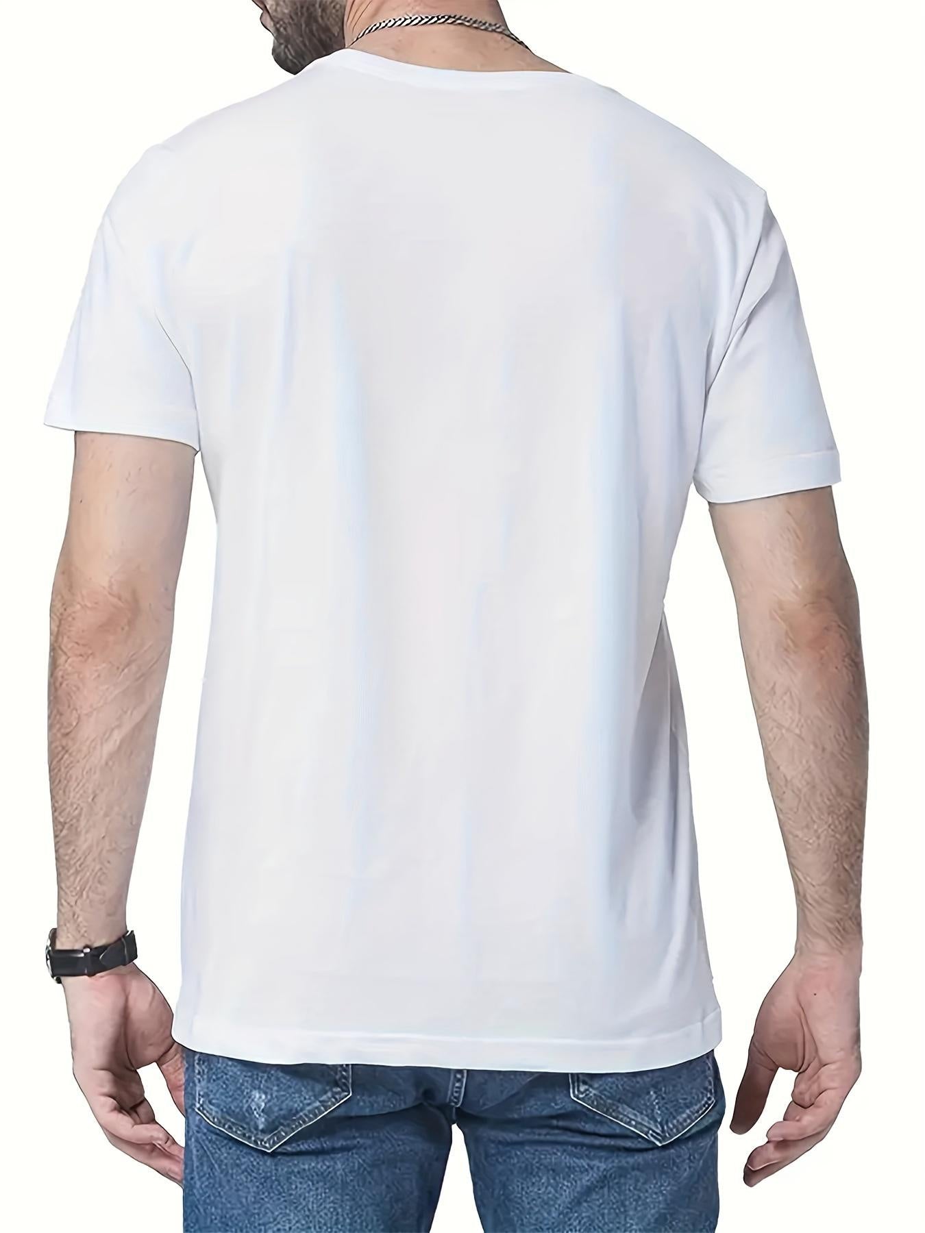 1pc Men'S Fashion Casual Crew Neck T-Shirt, 100% Polyester Knit Fabric, Slight Stretch, Alphabet Pattern, Summer Short Sleeve Tee
