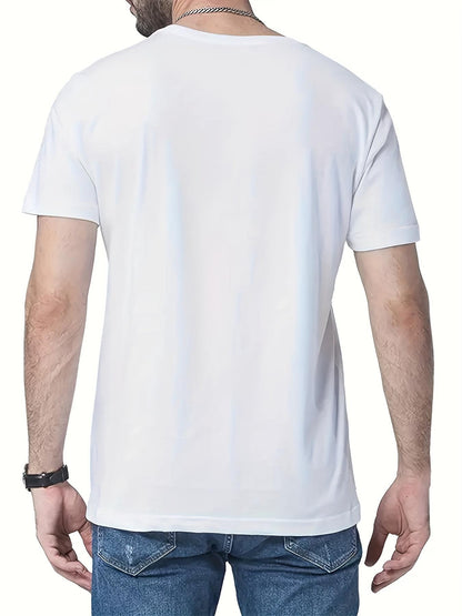 1pc Men'S Fashion Casual Crew Neck T-Shirt, 100% Polyester Knit Fabric, Slight Stretch, Alphabet Pattern, Summer Short Sleeve Tee