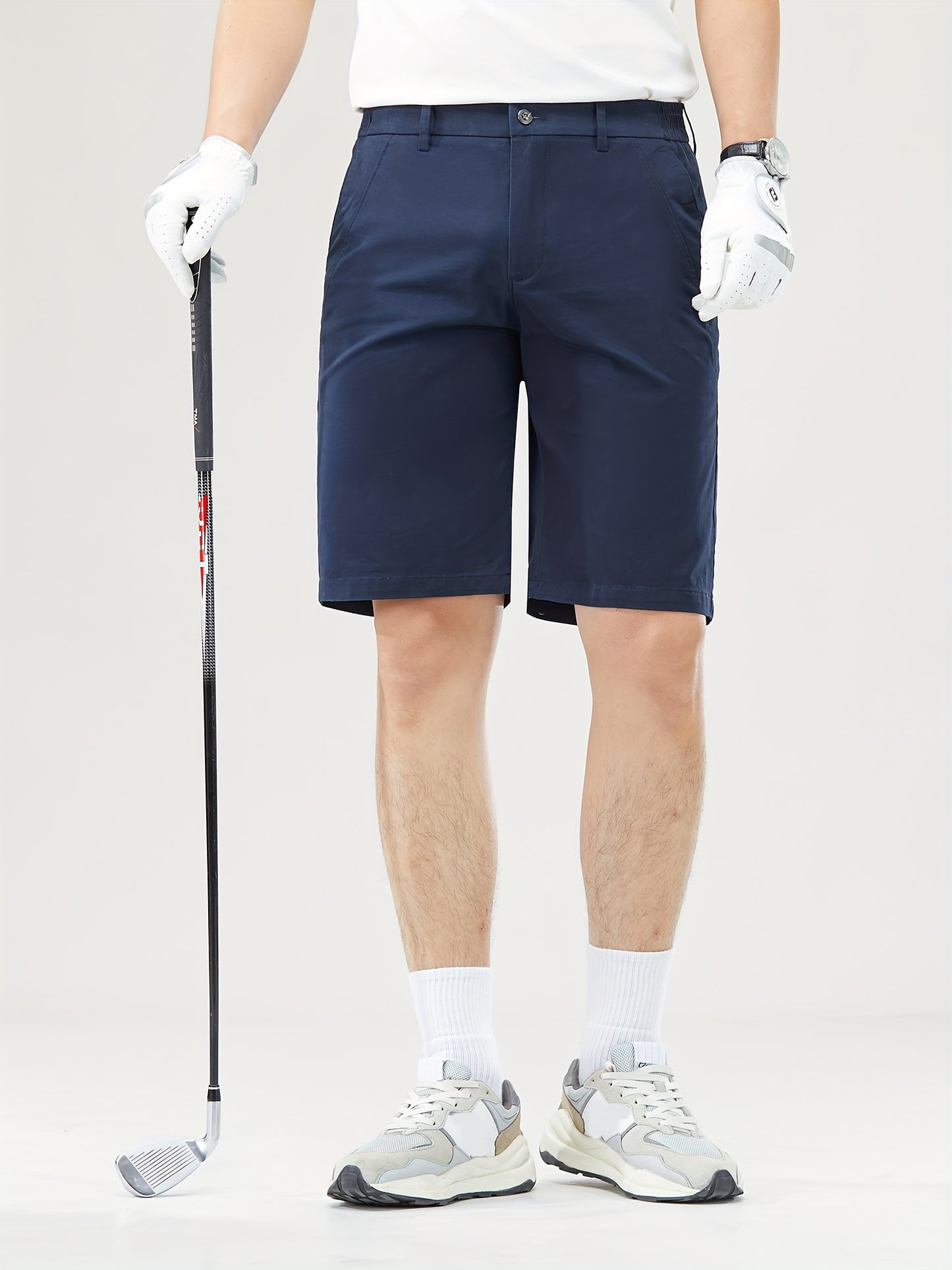 Men's Lightweight Golf Shorts with Elastic Waistband, UV Protection, and Multiple Pockets - Breathable Cotton-Spandex Blend for Casual, Outdoor, and Golf Activities - Solid Mint Green
