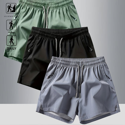 3pcs OBM Men's Moisture-Wicking Lightweight Athletic Shorts with Adjustable Drawstring Waist & Zipper Pocket - Breathable Quick-Dry Gym Running Training Shorts for Summer, Beach, Outdoor Activities (Teal, Burgundy, Navy)