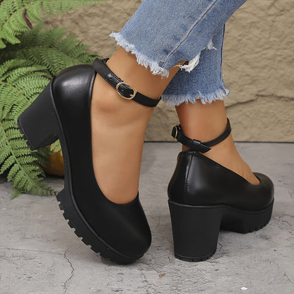 Women'S High Heel Block Heels, Solid Color Plain Toe High Heel Shoes, Lightweight Man Made Materials Upper, Rubber Sole, All-Season Sexy Style