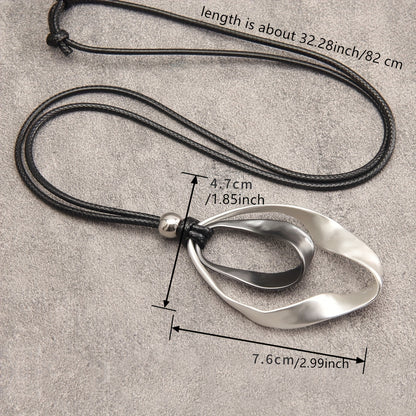 Elegant Twisted Texture Water Drop Pendant Necklace in Golden and Silvery with Black Rope, Zinc Alloy, Perfect Gift for Girlfriend, Suitable for Daily Wear and Special Occasions, Necklace