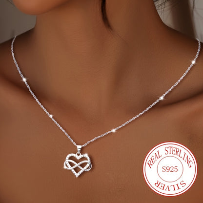 1pc Elegant 925 Sterling Silver Heart Pendant Necklace with Cubic Zirconia - Mobius Link Design, Perfect Gift for Birthdays, Weddings, Valentine'S Day, Easter, Ramadan, Mother'S Day, Valentine'S Day Necklace|Elegant Necklace|Durable Jewelr