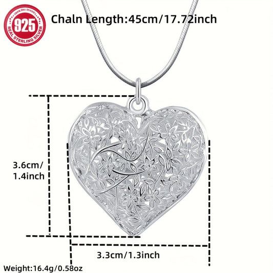 1pc Elegant 925 Sterling Silver Hollow Heart-Shaped Pendant Snake Bone Necklace, DIY Charm for Women - Ideal for Birthday, Carnival, Ramadan, Easter, Valentine's, Mother'S Day Gift