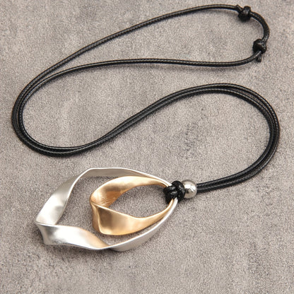 Elegant Twisted Texture Water Drop Pendant Necklace in Golden and Silvery with Black Rope, Zinc Alloy, Perfect Gift for Girlfriend, Suitable for Daily Wear and Special Occasions, Necklace