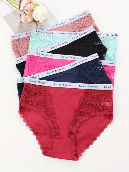 6-Pack Elegant Lace Embroidered Women's Briefs - Soft, Comfortable Mid-Rise Underwear with \
