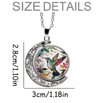 Elegant Fashion Colorful Hummingbird Crescent Half Moon 360° Rotation Round Crystal Pendant Necklace Creative Men Women Jewelry Gifts