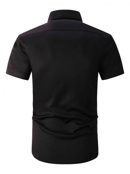 Men'S Solid Color Short Sleeve Dress Shirt - Business Casual Button-Up with Collar, Regular Fit for Office, Parties & Casual Outings (Spring\u002FFall), Short Sleeve Dress Shirt, Spring Fall Attire, Classic Collar, Nonstretch Fabric