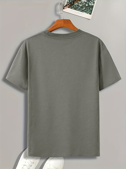 1pc Men'S Fashion Casual Crew Neck T-Shirt, 100% Polyester Knit Fabric, Slight Stretch, Alphabet Pattern, Summer Short Sleeve Tee