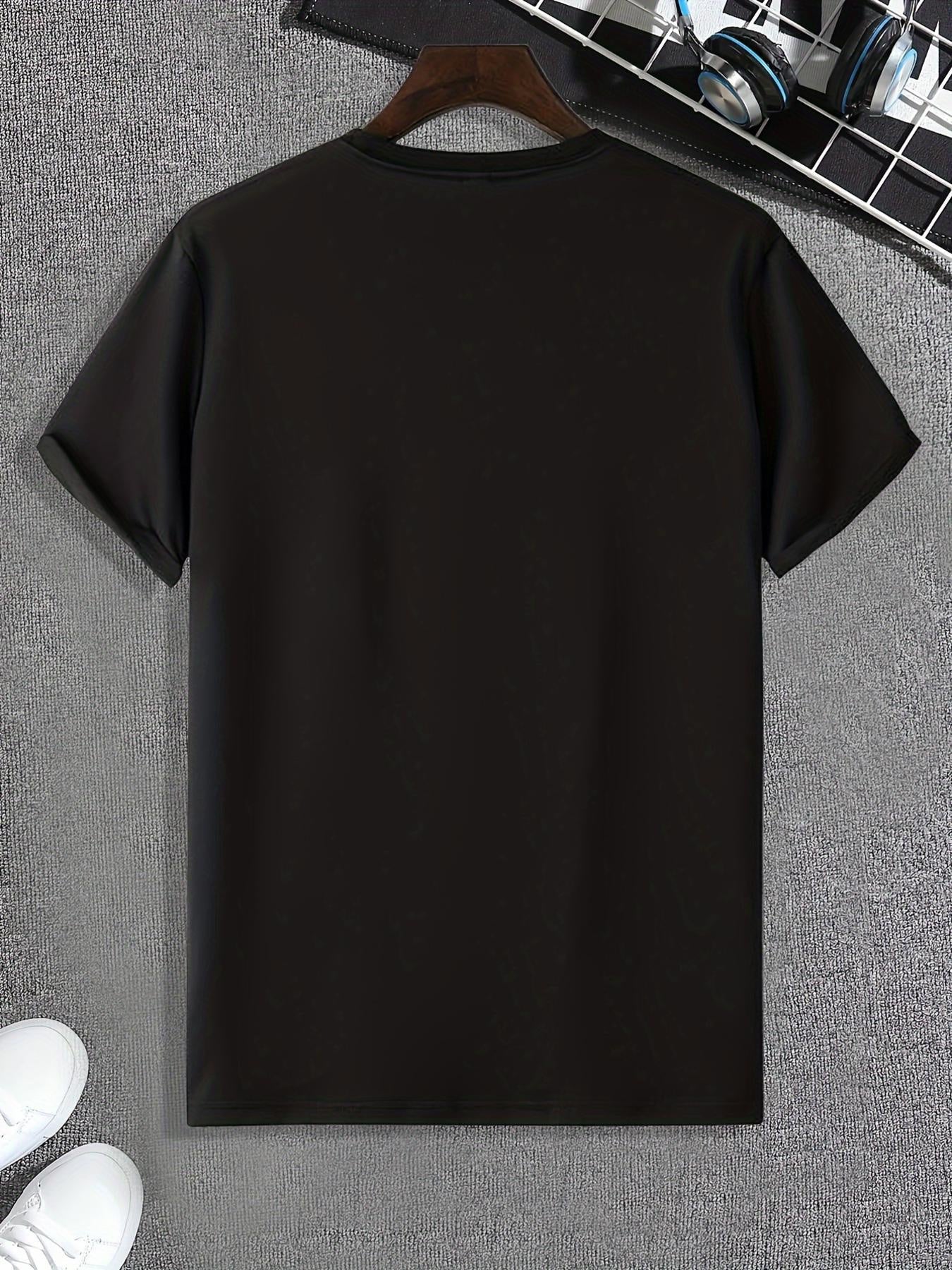 1pc Men'S Fashion Casual Crew Neck T-Shirt, 100% Polyester Knit Fabric, Slight Stretch, Alphabet Pattern, Summer Short Sleeve Tee
